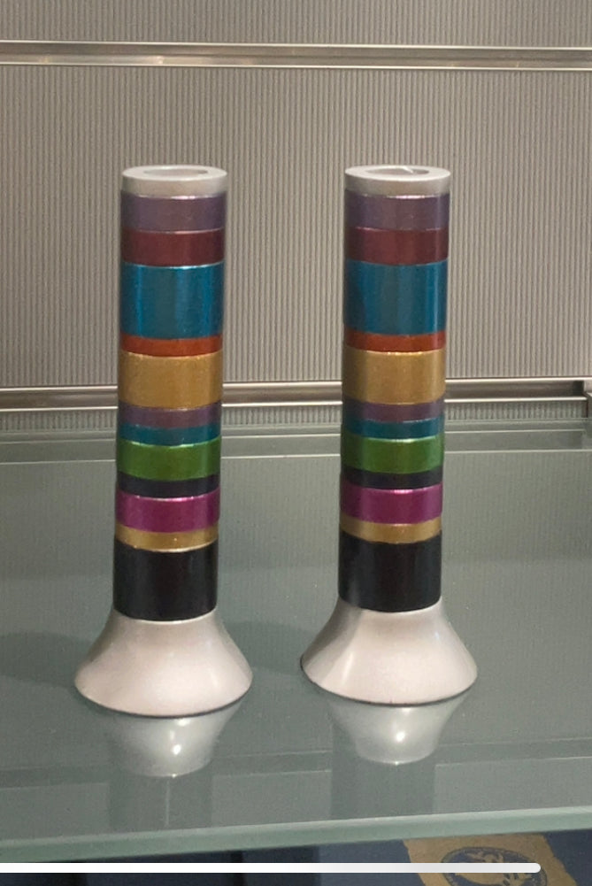 Emanuel candlesticks with multicolour rings