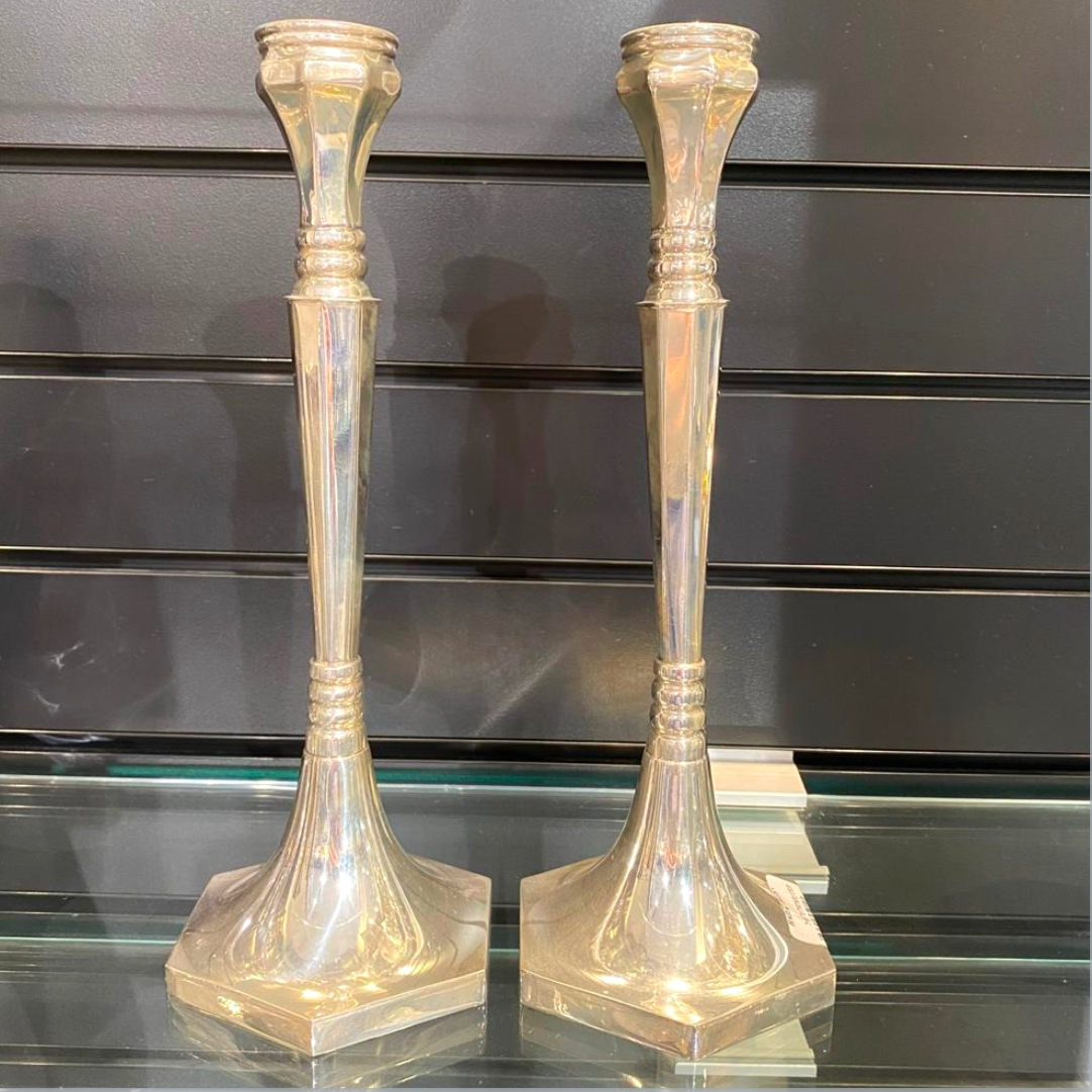 HADAD Sterling Silver Shabbat Candle Sticks - Hexagonal Base