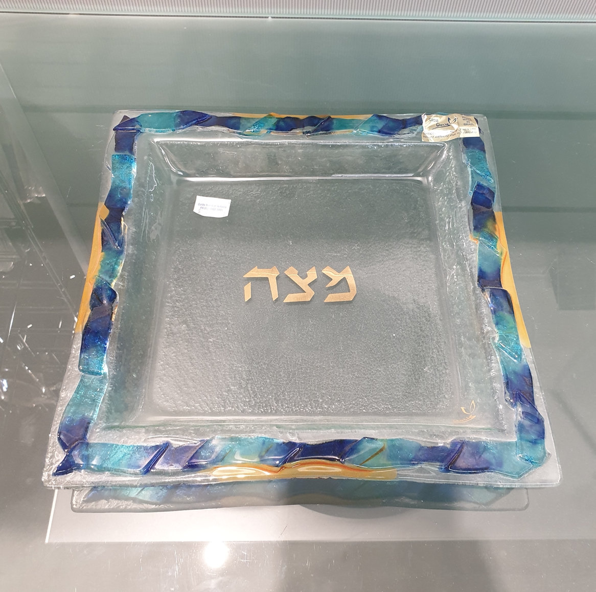 Glass Matza tray - Blue