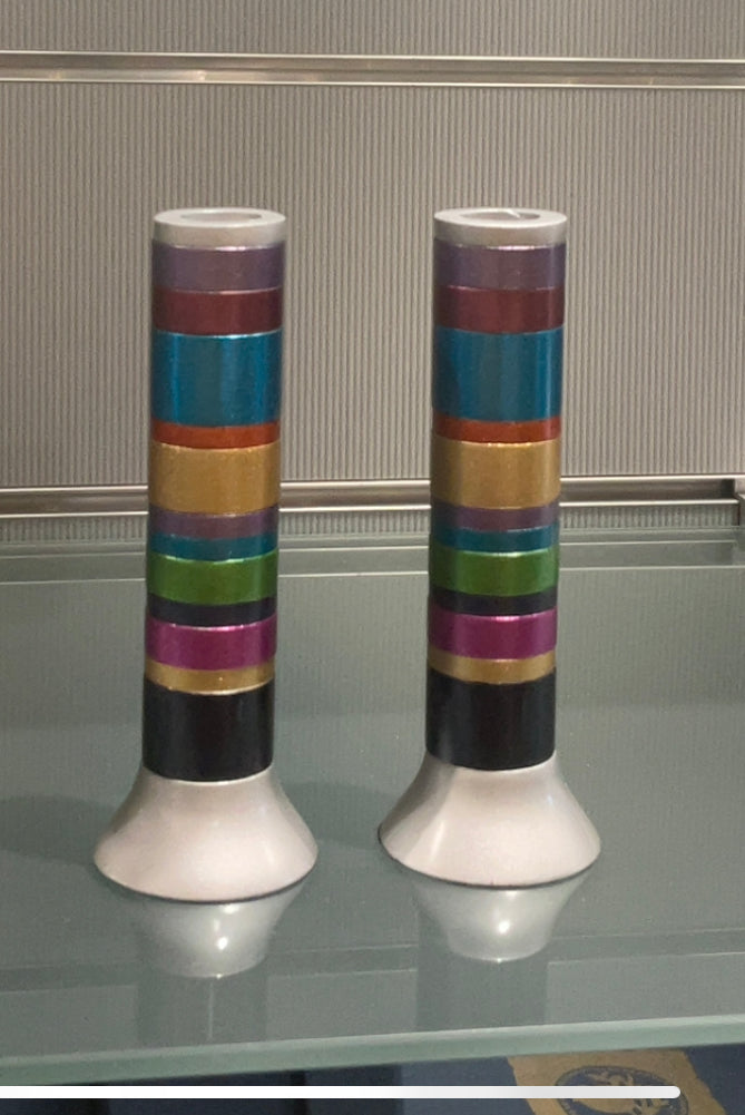 Emanuel candlesticks with  multicolour rings