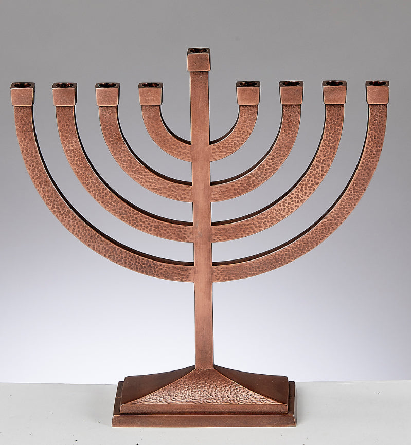 Traditional Aluminum Hammered Menorah - Copper Finish
