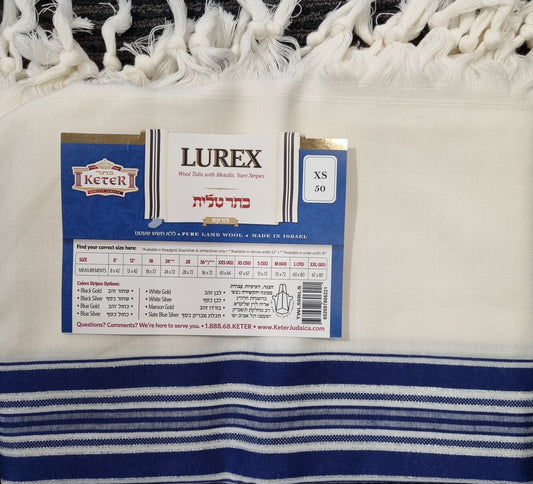 Keser Tallit - Lurex - Blue/Silver Striped OR Blue/Gold Striped