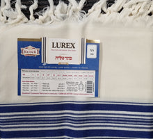 Load image into Gallery viewer, Keser Tallit - Lurex - Blue/Silver Striped OR Blue/Gold Striped
