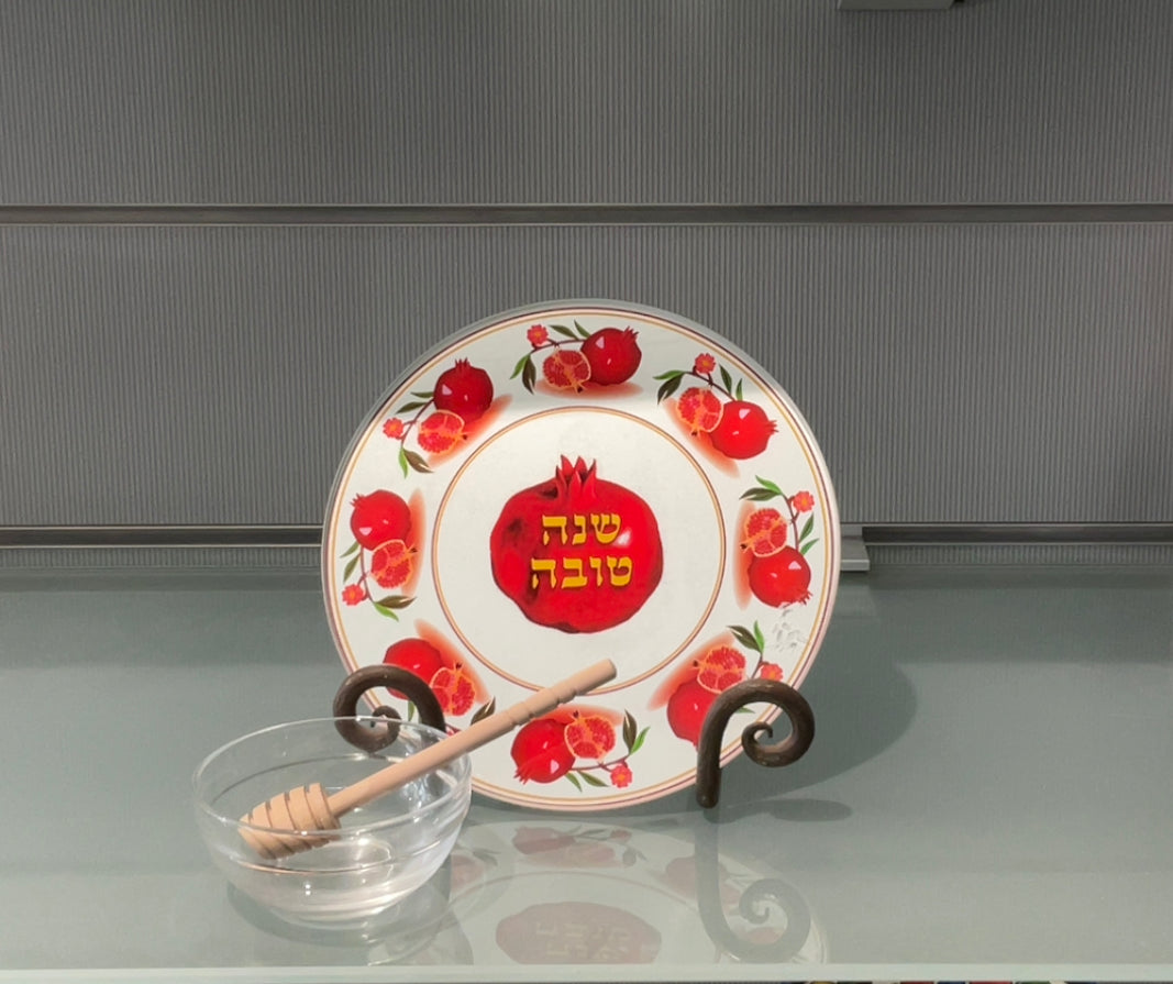 ART glass plate with honey dish