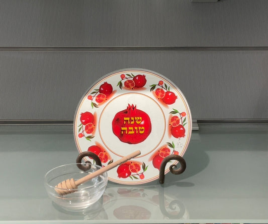 ART glass plate with honey dish