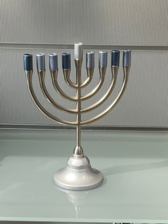 Emanuel metal menorah in grey and silver