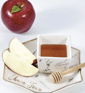 Hexagon shaped porcelain apple and honey dish from Rite Lite