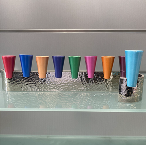 Emanuel Multicoloured Cone Cups Hanukkah Menorah