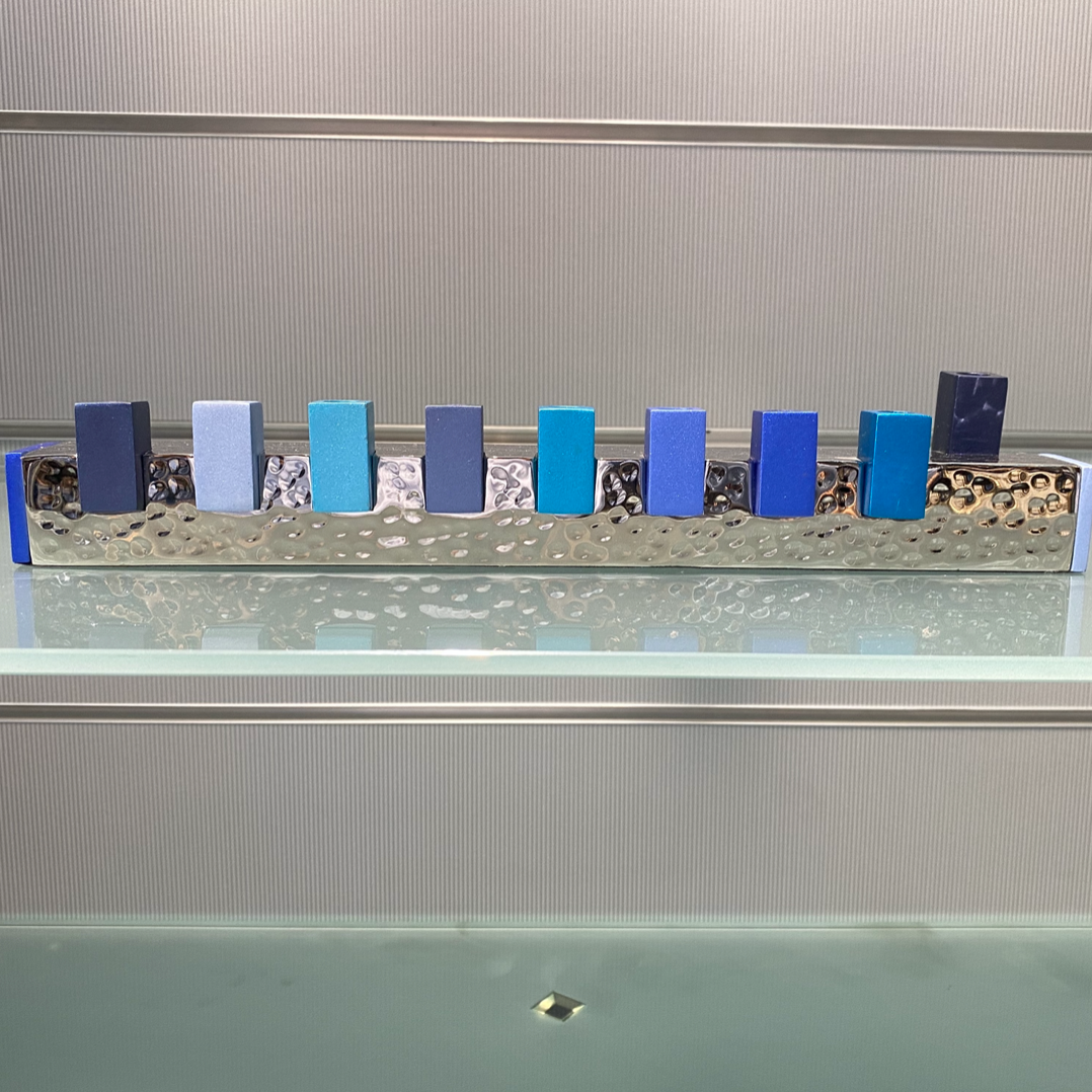 Emanuel Blue Square / Hammered Hanukkah Menorah