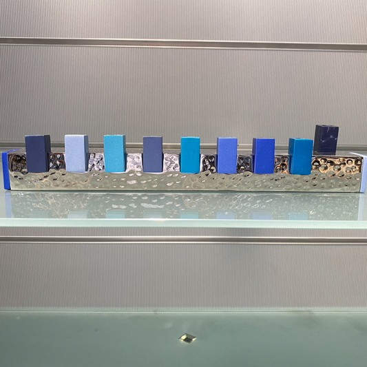 Emanuel Blue Square / Hammered Hanukkah Menorah