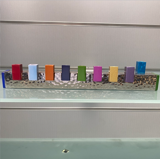 Emanuel Multicoloured Square / Hammered Hanukkah Menorah
