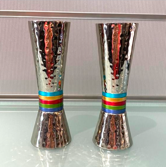 Emanuel Shabbat Candlesticks - Rainbow Stripes