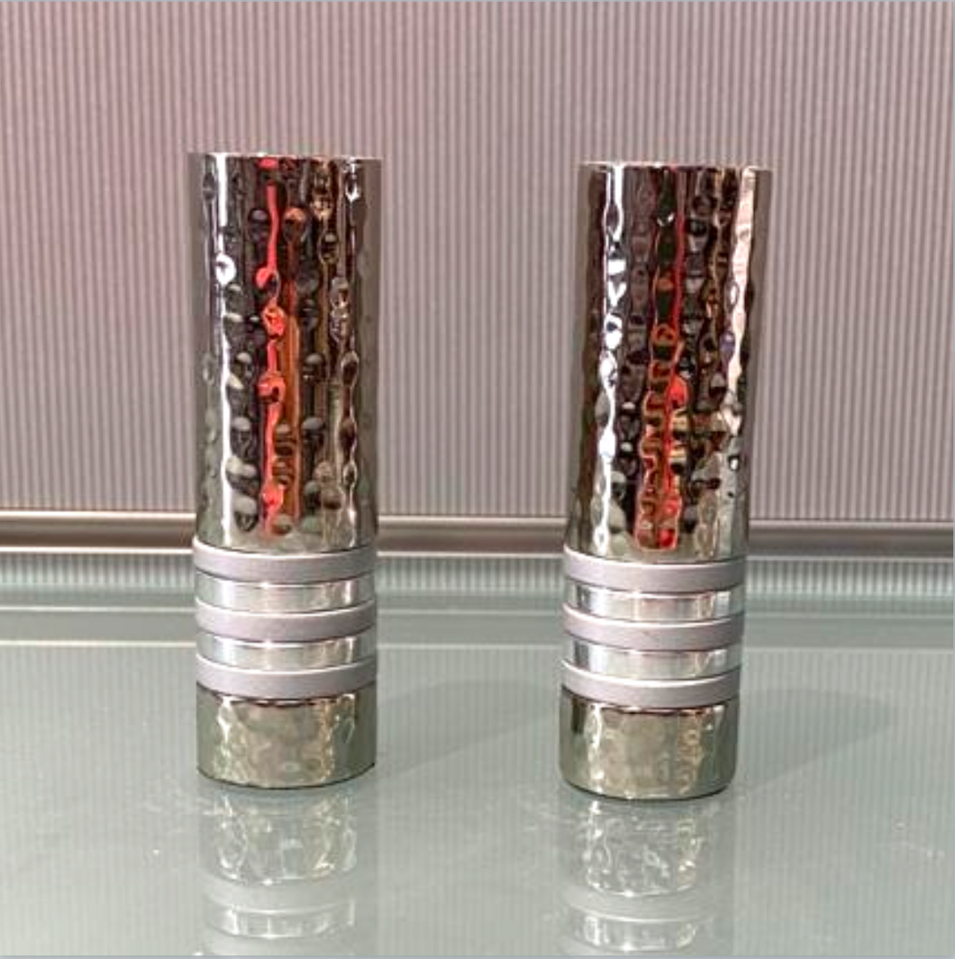 Emanuel Short Shabbat Candlesticks - Silver Stripes