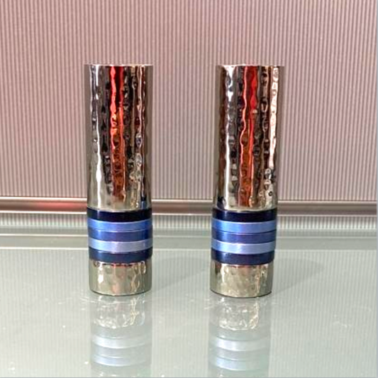 Emanuel Short Shabbat Candlesticks - Shades of Blue Stripes