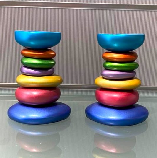 Emanuel Shabbat Cairn Candlesticks - Multi Colored