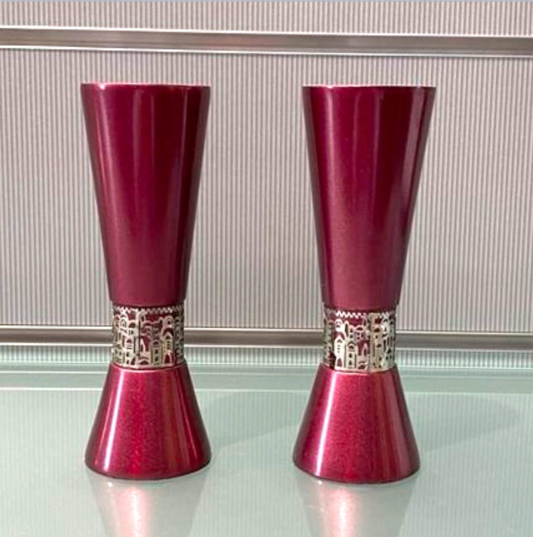 Emanuel Shabbat Candlesticks - Maroon