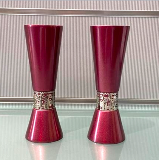 Emanuel Shabbat Candlesticks - Maroon