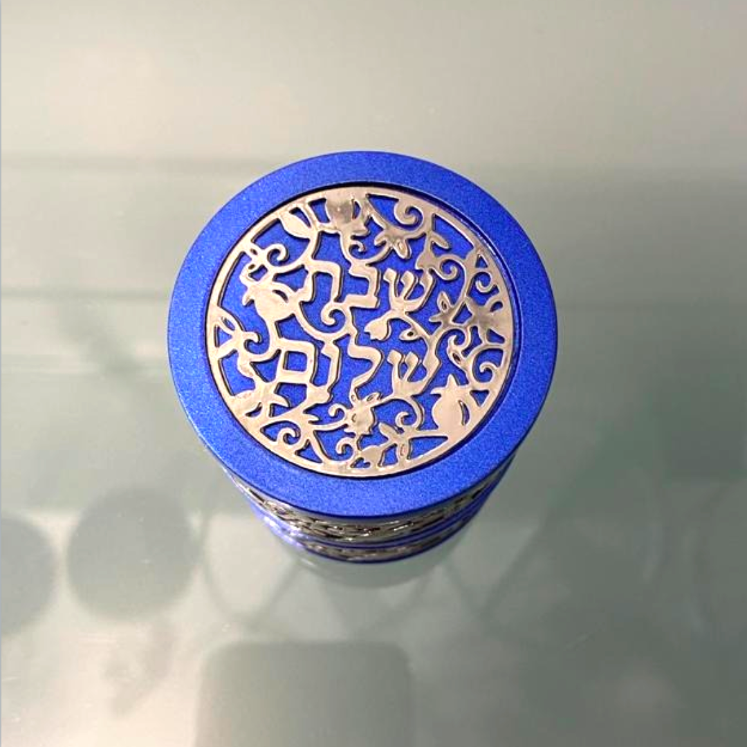 Emanuel Shabbat Tea-Light Travel Holders - Blue Filigree