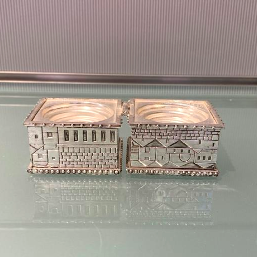 ART Shabbat Silver Plated Square Tea-Light Travel Holders - Jerusalem