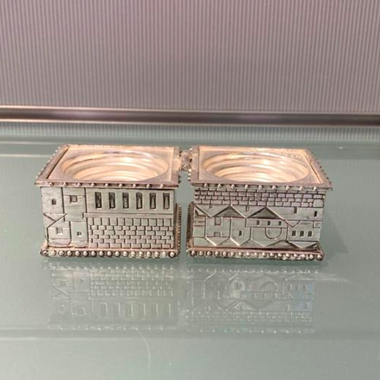 ART Shabbat Silver Plated Square Tea-Light Travel Holders - Jerusalem