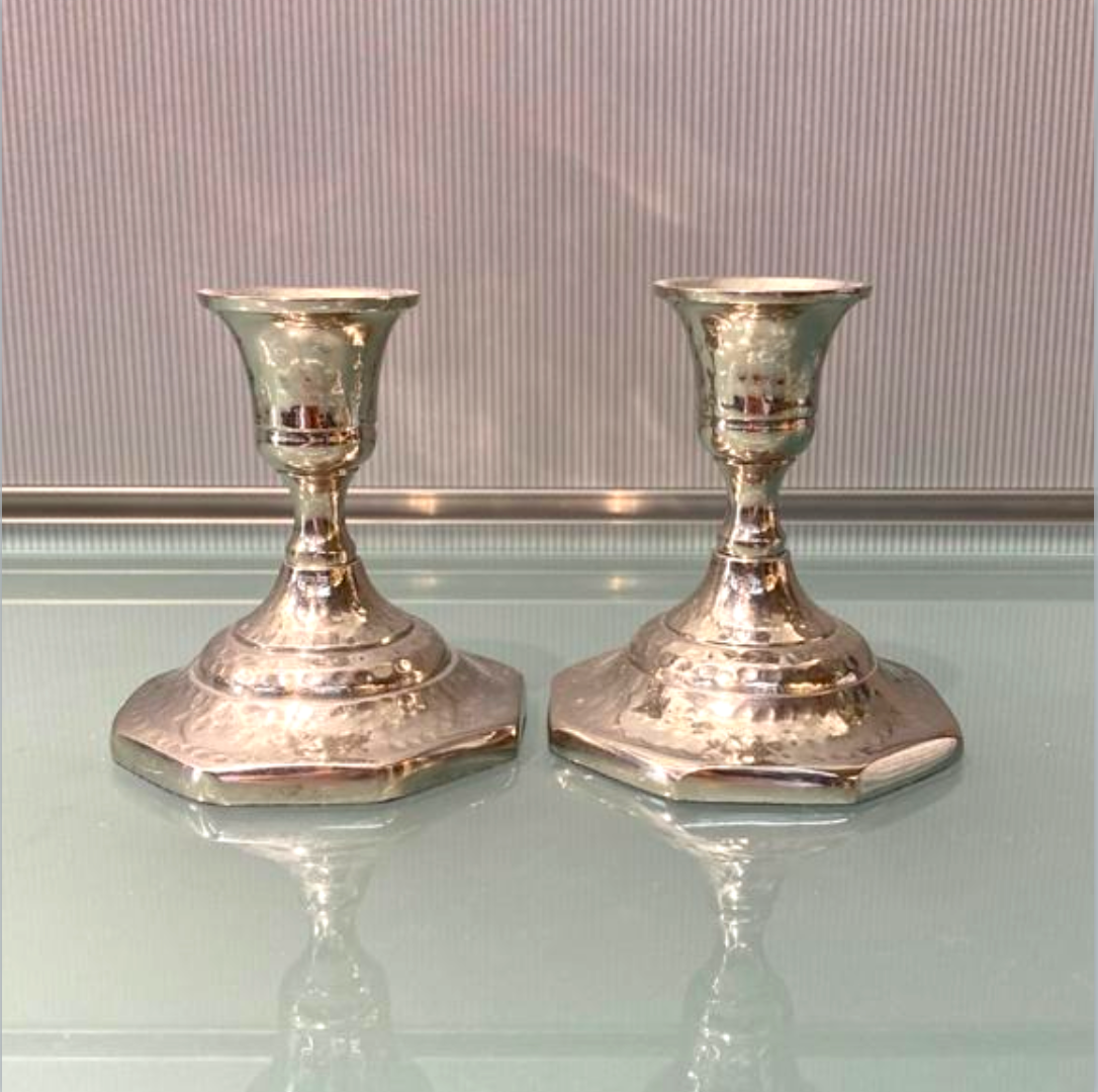 AVIV Nickel Plated Shabbat Candle Sticks - Octagon Base