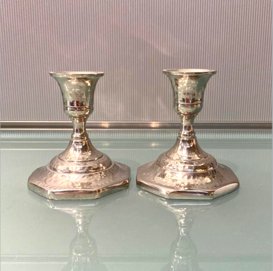 AVIV Nickel Plated Shabbat Candle Sticks - Octagon Base