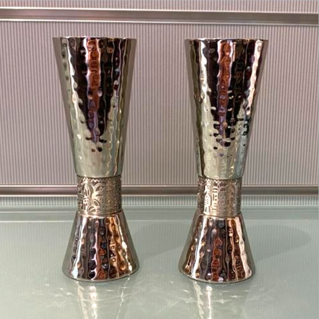 Emanuel Small Silver Plated Shabbat Candle Sticks - Filigree
