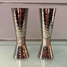 Load image into Gallery viewer, Emanuel Small Silver Plated Shabbat Candle Sticks - Filigree

