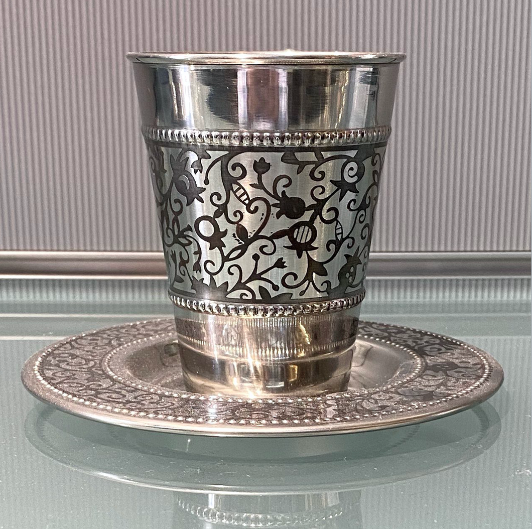 Emanuel Silver Plated Kiddush Cup & Plate Set - Design 6