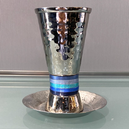 Emanuel Silver Plated Kiddush Cup & Plate Set - Design 8