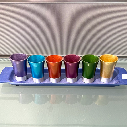 Emanuel Liquor Set of 6 Cups with Tray - Colourful Cups design