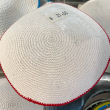 Load image into Gallery viewer, Knitted Kippot - White, with coloured rim
