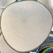 Load image into Gallery viewer, Knitted Kippot - White, with coloured rim
