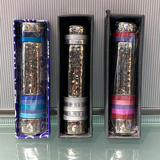 Designer Mezuzah - Silver with coloured stripes