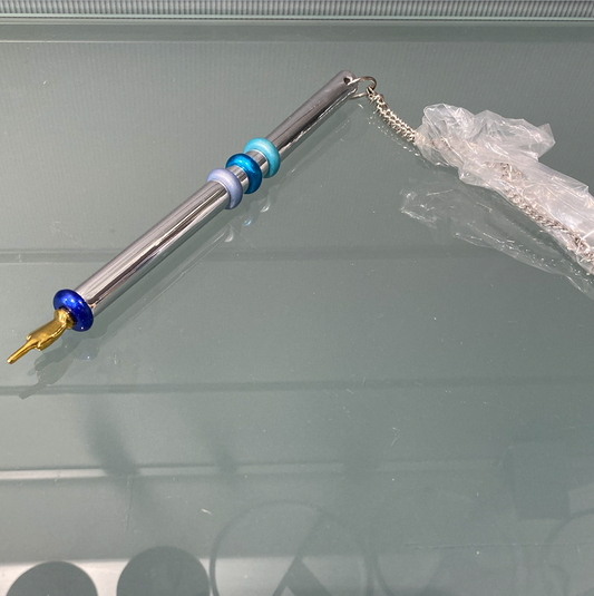 EMANUEL Torah Pointer "Yad" - Silver With Blue Rings and Gold Hand