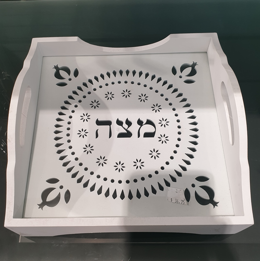 Wooden Matza tray - White